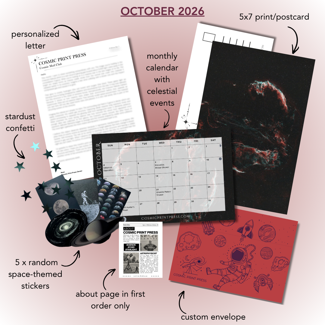 Cosmic Mail Club October 2026 edition, monthly astronomy mail subscription