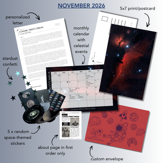 Cosmic Mail Club November 2026 edition, monthly astronomy mail subscription